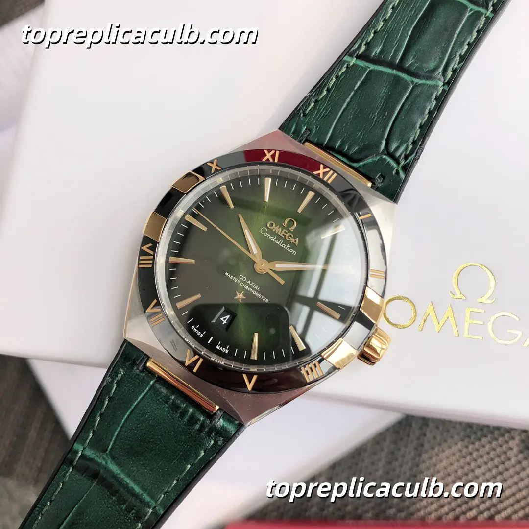 VS Factory Omega Constellation “Emerald Manhattan” Ref.131.23.41.21.10.001 41MM Green Sunburst Dial Black Ceramic Bezel Green Leather Strap Super Clone Watch With 1:1 Clone 8900 Movement - Image 5