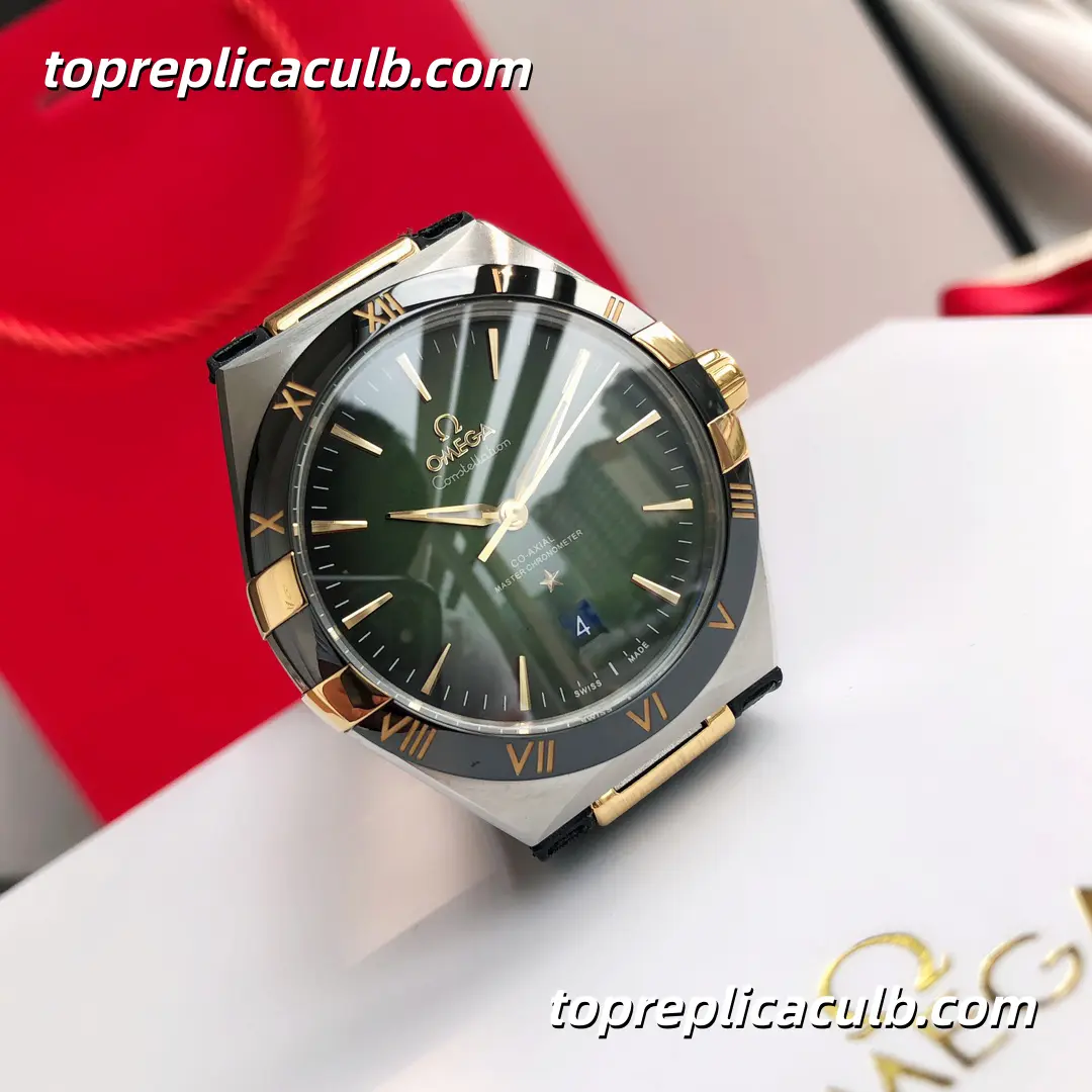 VS Factory Omega Constellation “Emerald Manhattan” Ref.131.23.41.21.10.001 41MM Green Sunburst Dial Black Ceramic Bezel Green Leather Strap Super Clone Watch With 1:1 Clone 8900 Movement - Image 4