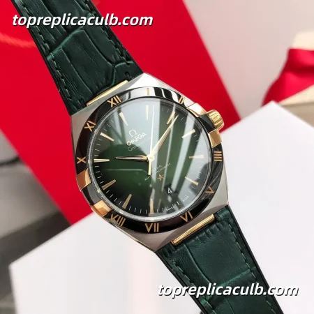 VS Factory Omega Constellation “Emerald Manhattan” Ref.131.23.41.21.10.001 41MM Green Sunburst Dial Black Ceramic Bezel Green Leather Strap Super Clone Watch