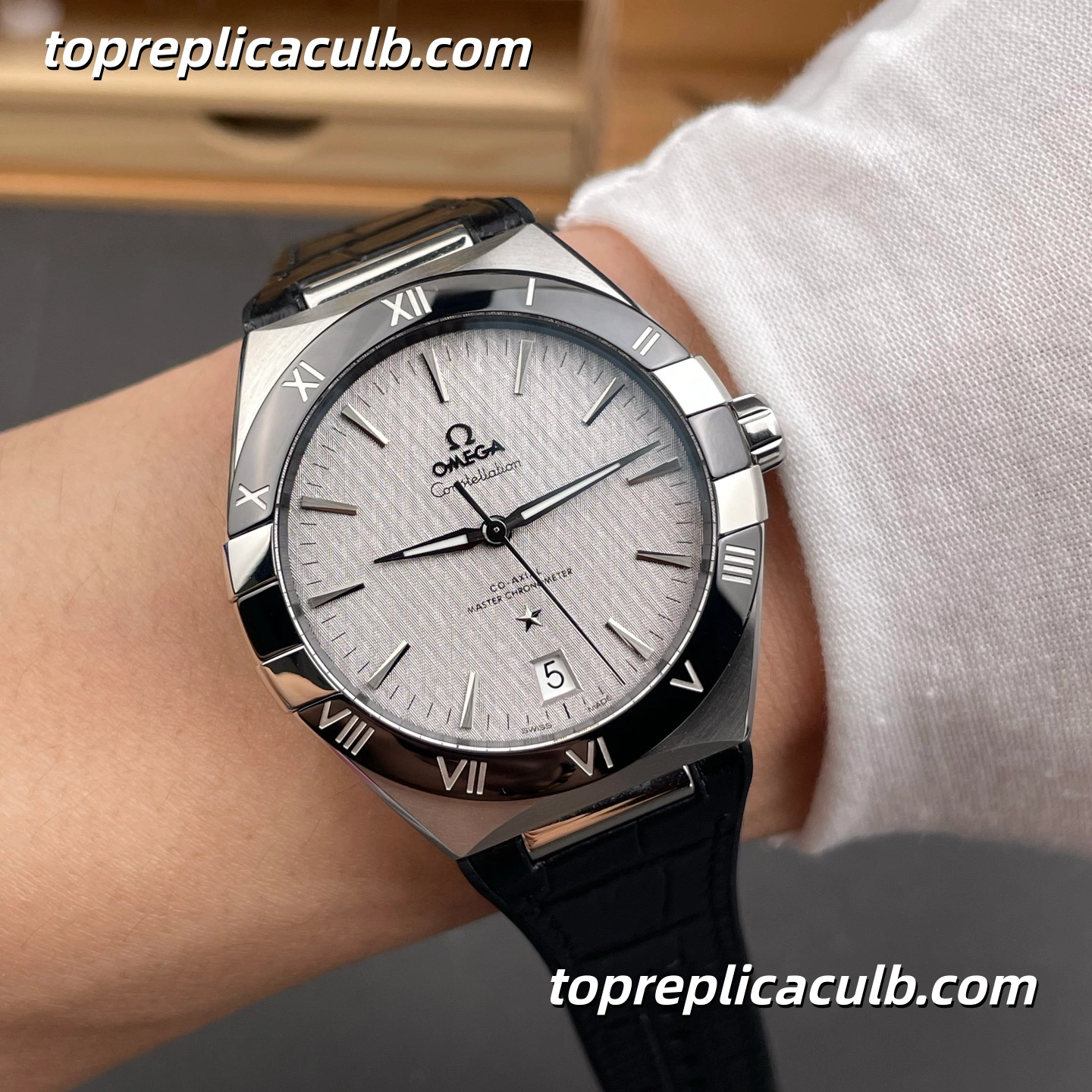 VS Factory Omega Constellation Ref.131.33.41.21.06.001 41MM Grey Linen Dial Leather Strap Super Clone Watch With 1:1 8900 Movement - Image 2