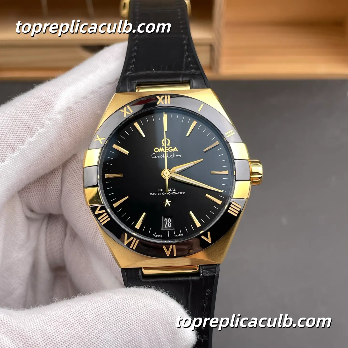 VS Factory Omega Constellation Ref.131.63.41.21.01.001 41MM Black Dial Yellow Gold Leather Strap Super Clone Watch