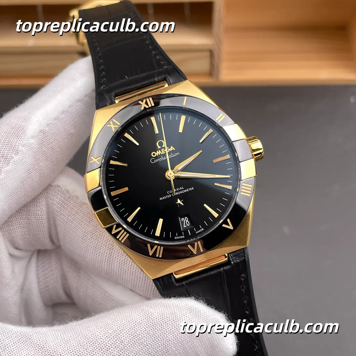 VS Factory Omega Constellation Ref.131.63.41.21.01.001 41MM Black Dial Yellow Gold Leather Strap Super Clone Watch With 1:1 8900 Movement - Image 4