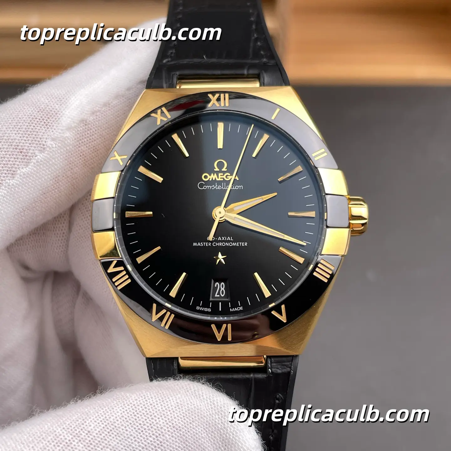 VS Factory Omega Constellation Ref.131.63.41.21.01.001 41MM Black Dial Yellow Gold Leather Strap Super Clone Watch With 1:1 8900 Movement - Image 3
