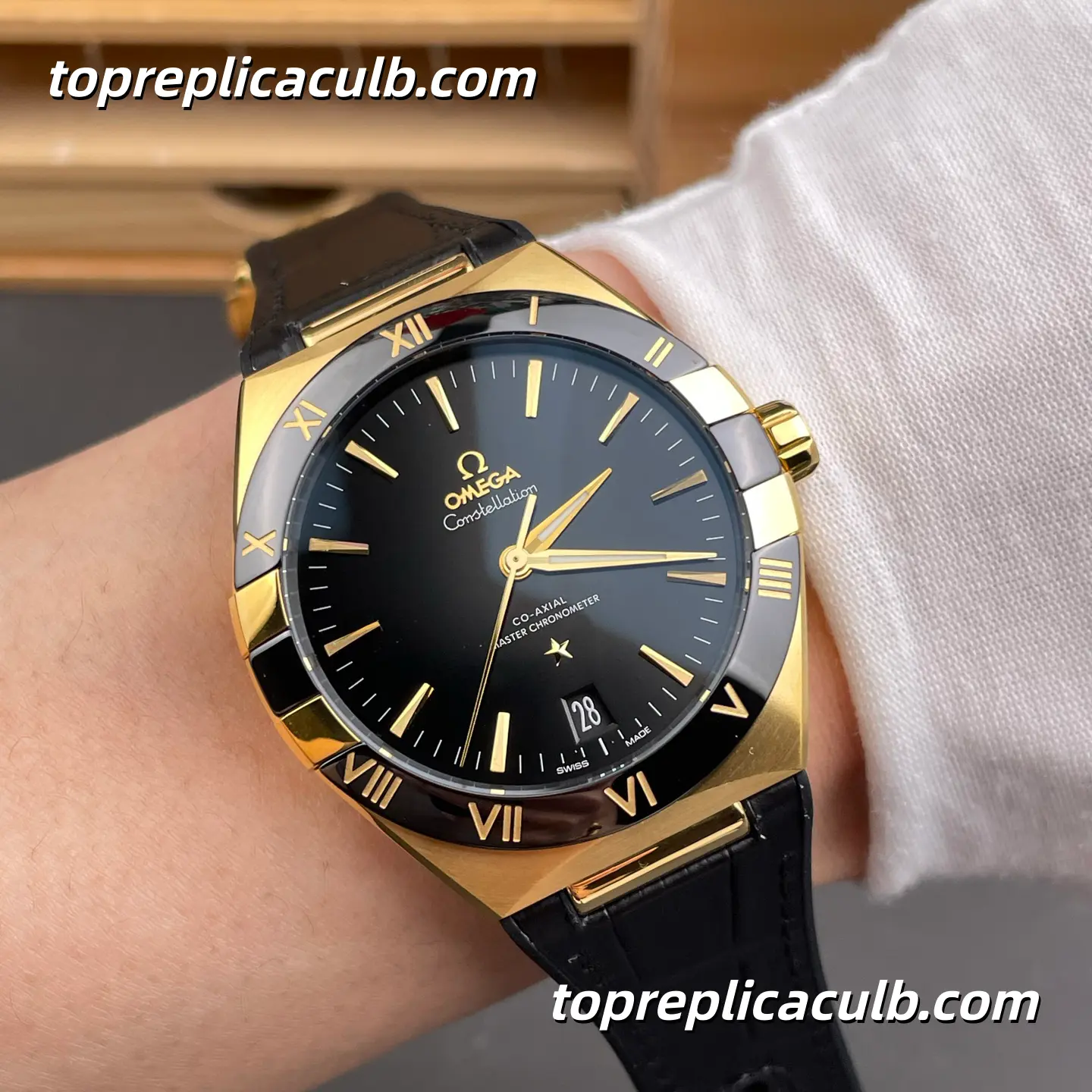 VS Factory Omega Constellation Ref.131.63.41.21.01.001 41MM Black Dial Yellow Gold Leather Strap Super Clone Watch With 1:1 8900 Movement - Image 2