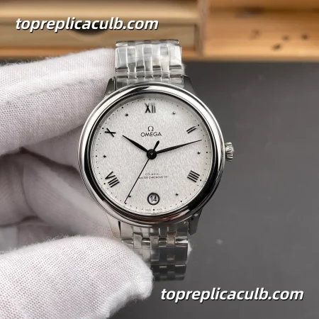 VS Factory Omega De Ville Prestige Ref.434.10.34.20.02.001 34MM Silver Linen Dial Roman Numeral Stainless Steel Bracelet Ladies Super Clone Watch