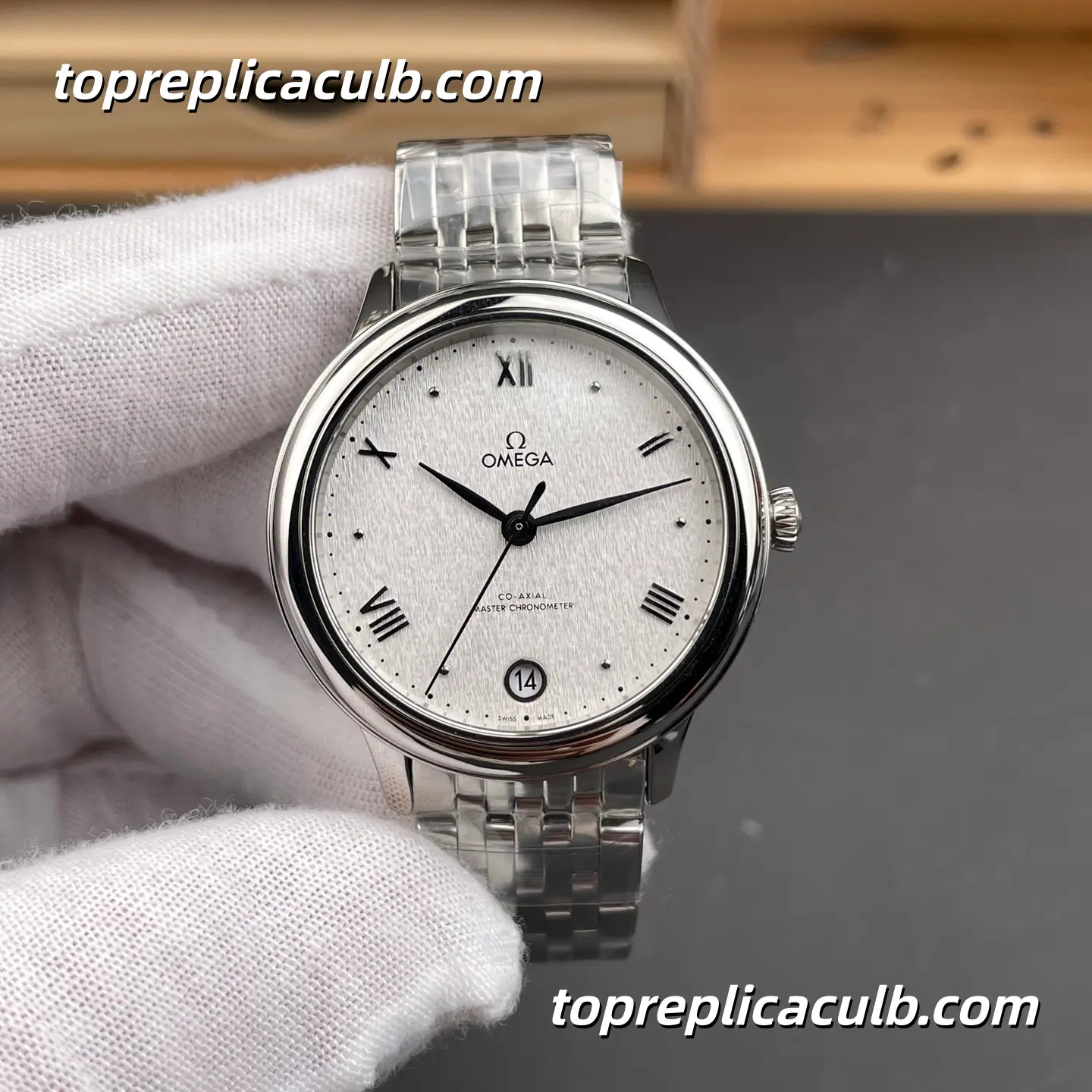 VS Factory Omega De Ville Prestige Ref.434.10.34.20.02.001 34MM Silver Linen Dial Roman Numeral Stainless Steel Bracelet Ladies Super Clone Watch