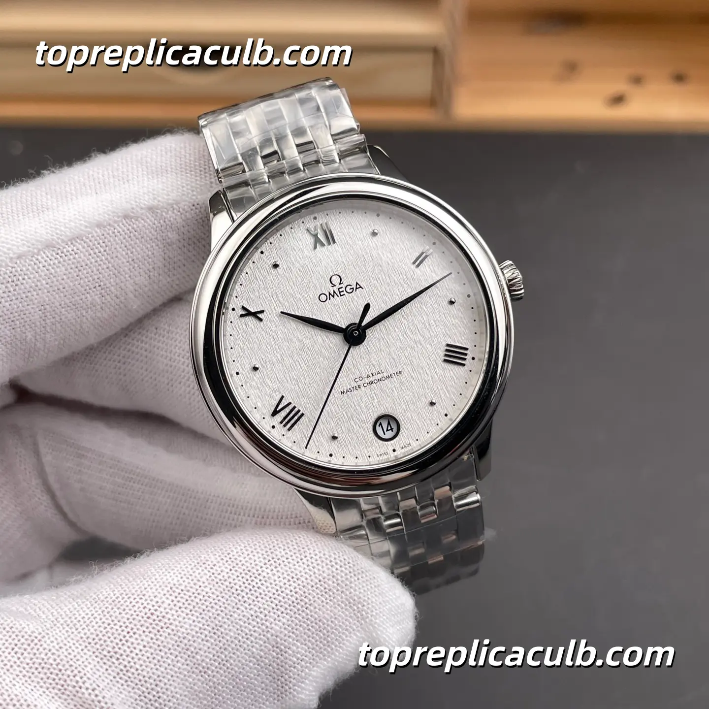 VS Factory Omega De Ville Prestige Ref.434.10.34.20.02.001 34MM Silver Linen Dial Roman Numeral Stainless Steel Bracelet Ladies Super Clone Watch With 1:1 Replica 8800 Automatic Movement - Image 4
