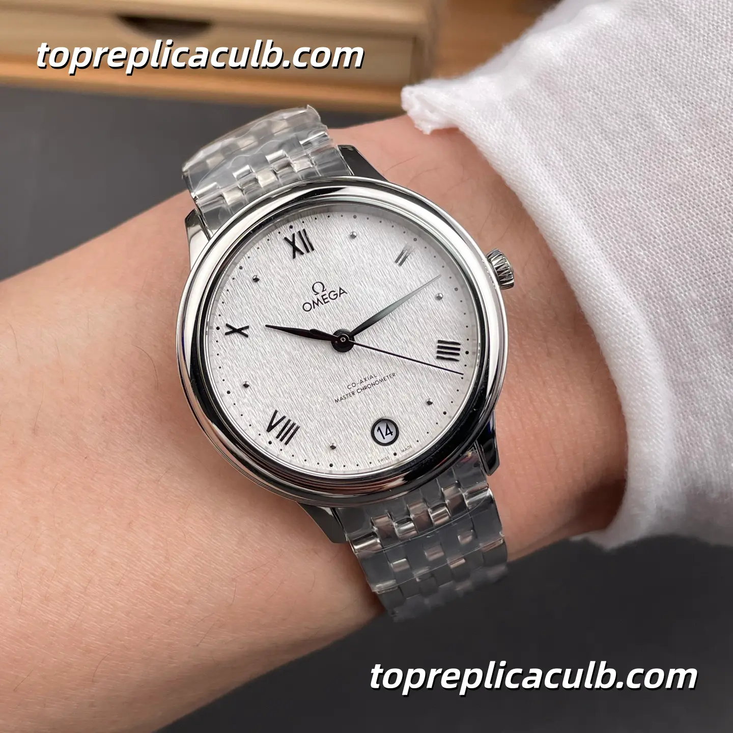 VS Factory Omega De Ville Prestige Ref.434.10.34.20.02.001 34MM Silver Linen Dial Roman Numeral Stainless Steel Bracelet Ladies Super Clone Watch With 1:1 Replica 8800 Automatic Movement - Image 2