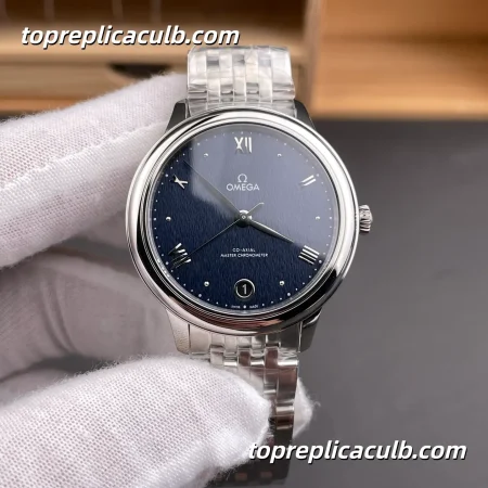 VS Factory Omega De Ville Prestige Ref.434.10.34.20.03.002 34MM Blue Linen Dial Roman Numeral Ladies Super Clone Watch