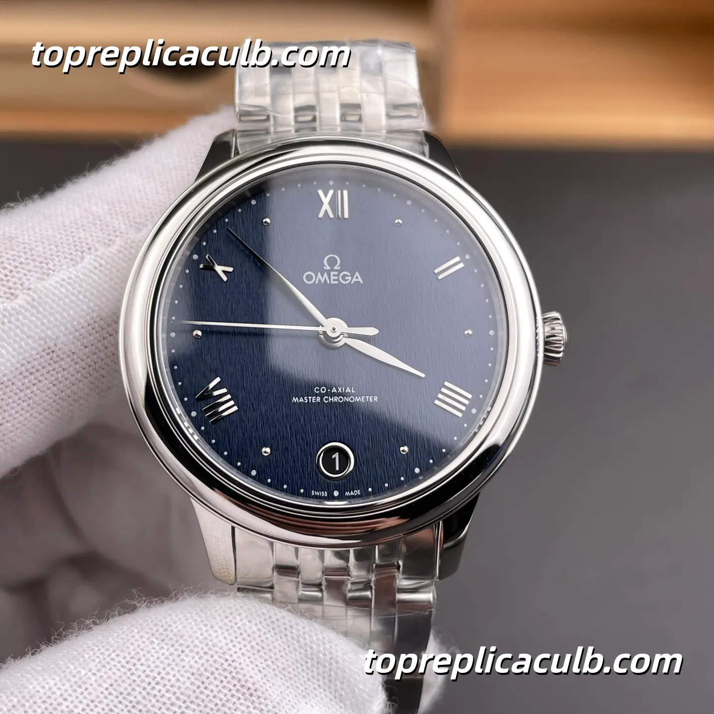 VS Factory Omega De Ville Prestige Ref.434.10.34.20.03.002 34MM Blue Linen Dial Roman Numeral Ladies Super Clone Watch With 1:1 Replica 8800 Automatic Movement - Image 3