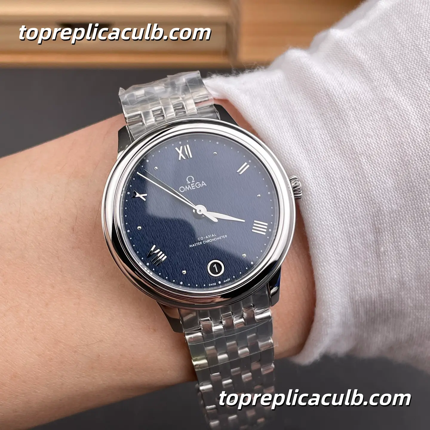VS Factory Omega De Ville Prestige Ref.434.10.34.20.03.002 34MM Blue Linen Dial Roman Numeral Ladies Super Clone Watch With 1:1 Replica 8800 Automatic Movement - Image 2