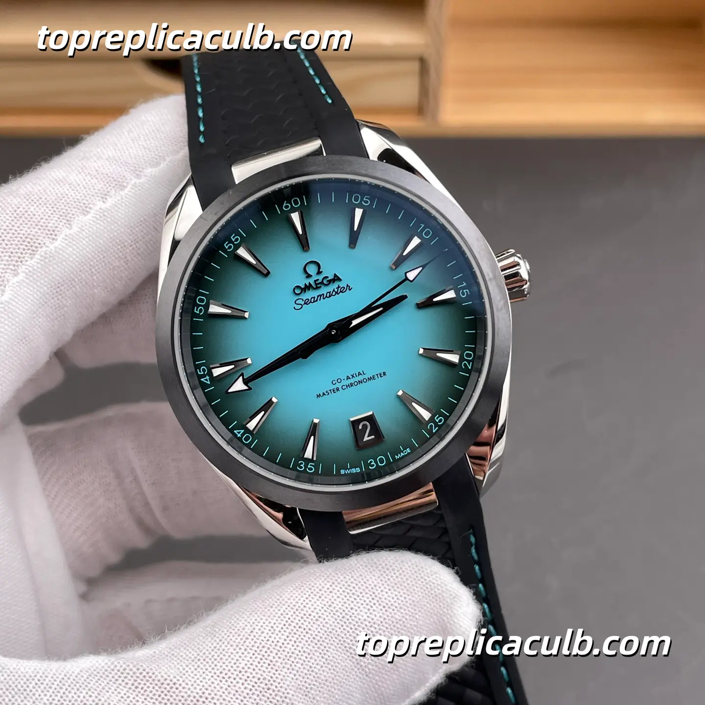 VS Factory Omega Seamaster Aqua Terra Ref.220.32.41.21.03.001 41MM Turquoise Gradient Dial Black Rubber Strap 8900 Movement Super Clone Watch - Image 4