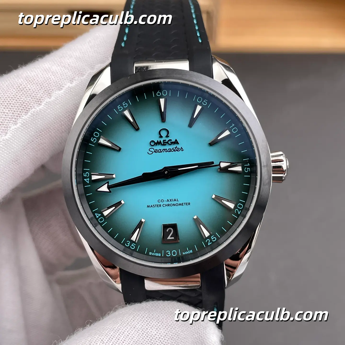 VS Factory Omega Seamaster Aqua Terra Ref.220.32.41.21.03.001 41MM Turquoise Gradient Dial Black Rubber Strap 8900 Movement Super Clone Watch - Image 3