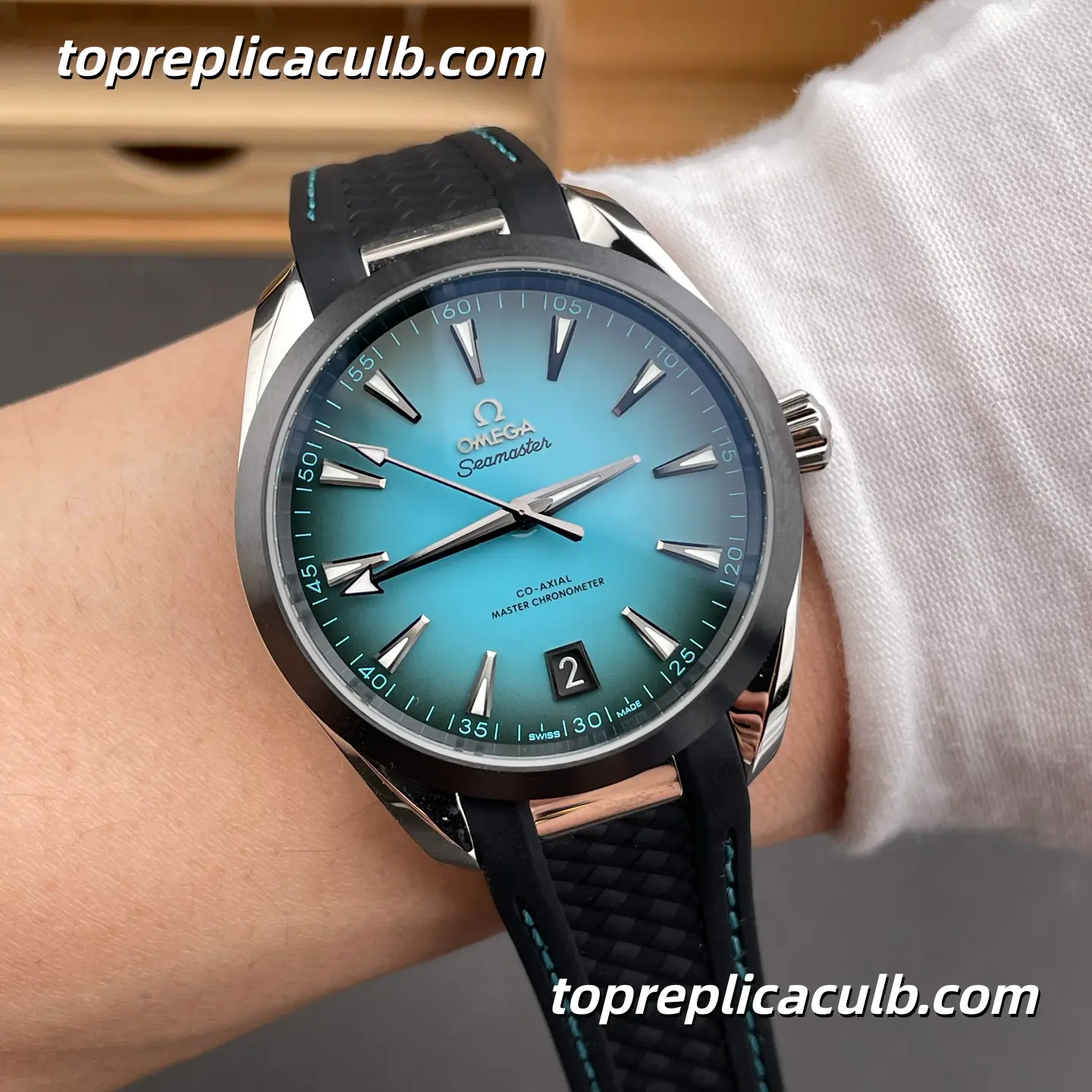 VS Factory Omega Seamaster Aqua Terra Ref.220.32.41.21.03.001 41MM Turquoise Gradient Dial Black Rubber Strap 8900 Movement Super Clone Watch - Image 2