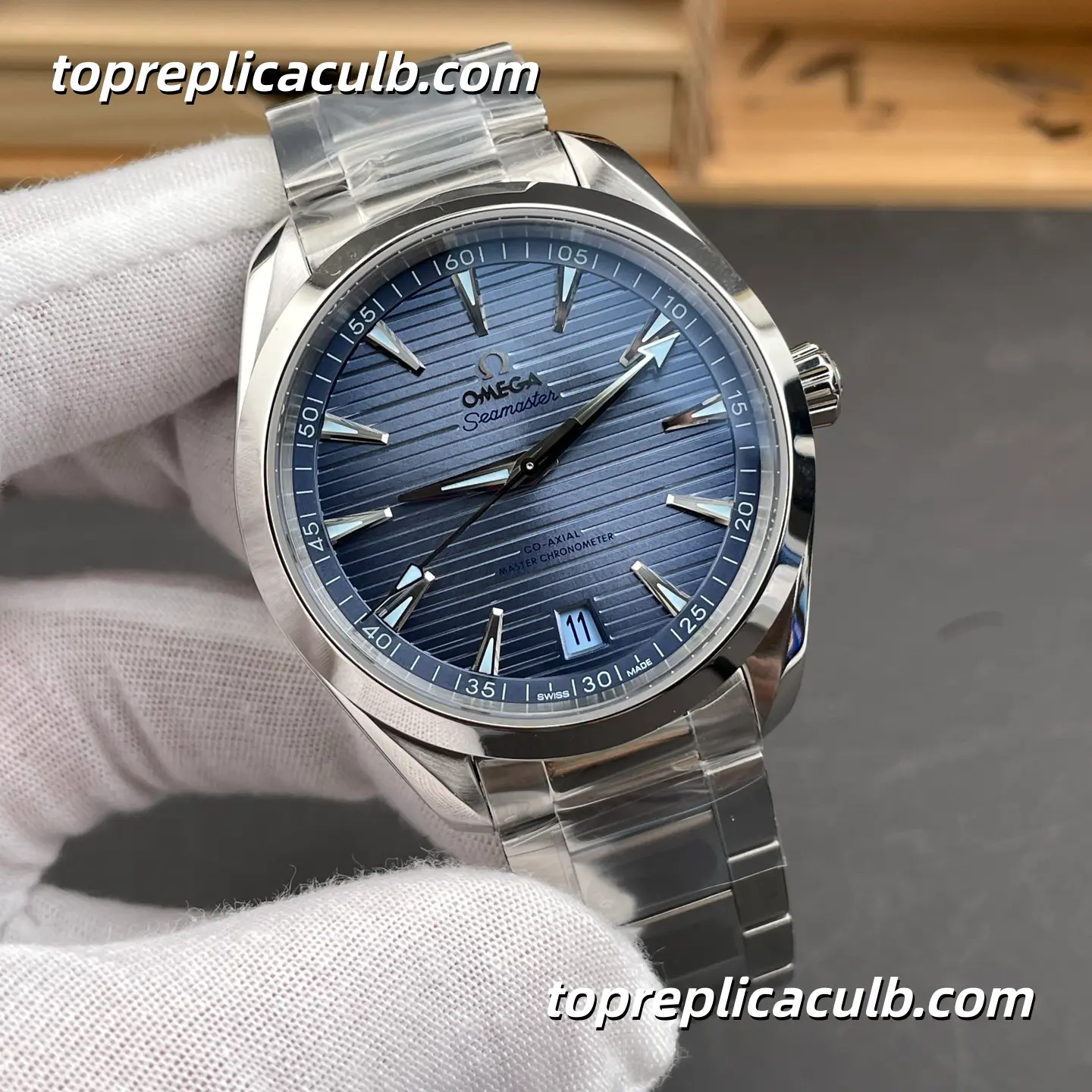VS Factory Omega Seamaster Aqua Terra “Skyfall” Ref.220.10.41.21.03.004 41MM Blue Teak Dial Stainless Steel Bracelet Super Clone Watch With 1:1 Replica 8900 Movement - Image 4