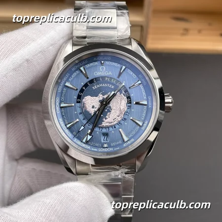 VS Factory Omega Seamaster Aqua Terra Worldtimer 43MM Blue Dial Stainless Steel Super Clone Watch