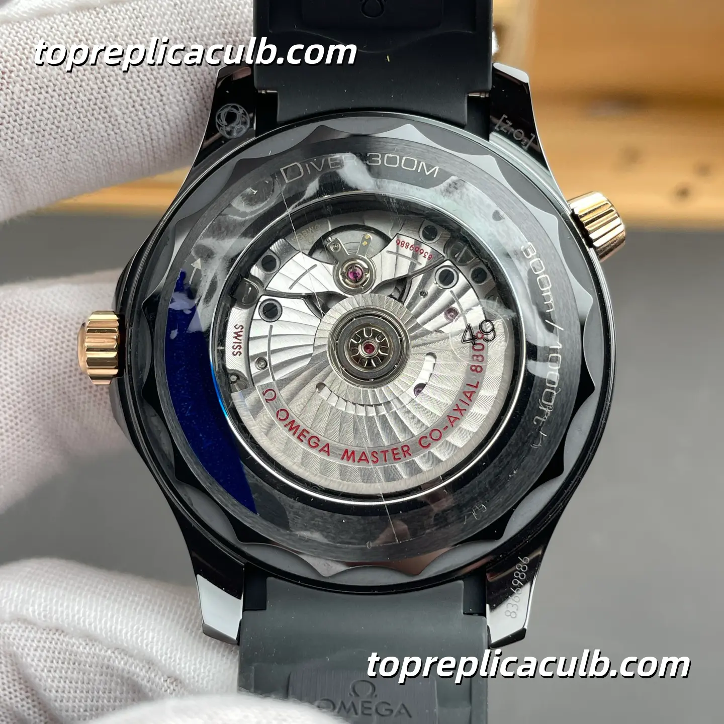 VS Factory Omega Seamaster Diver 300M Ref.210.62.44.20.01.001 43.5MM Black Dial Rose Gold Bezel Super Clone Watch with Black Rubber Strap 8806 Automatic Movement - Image 7