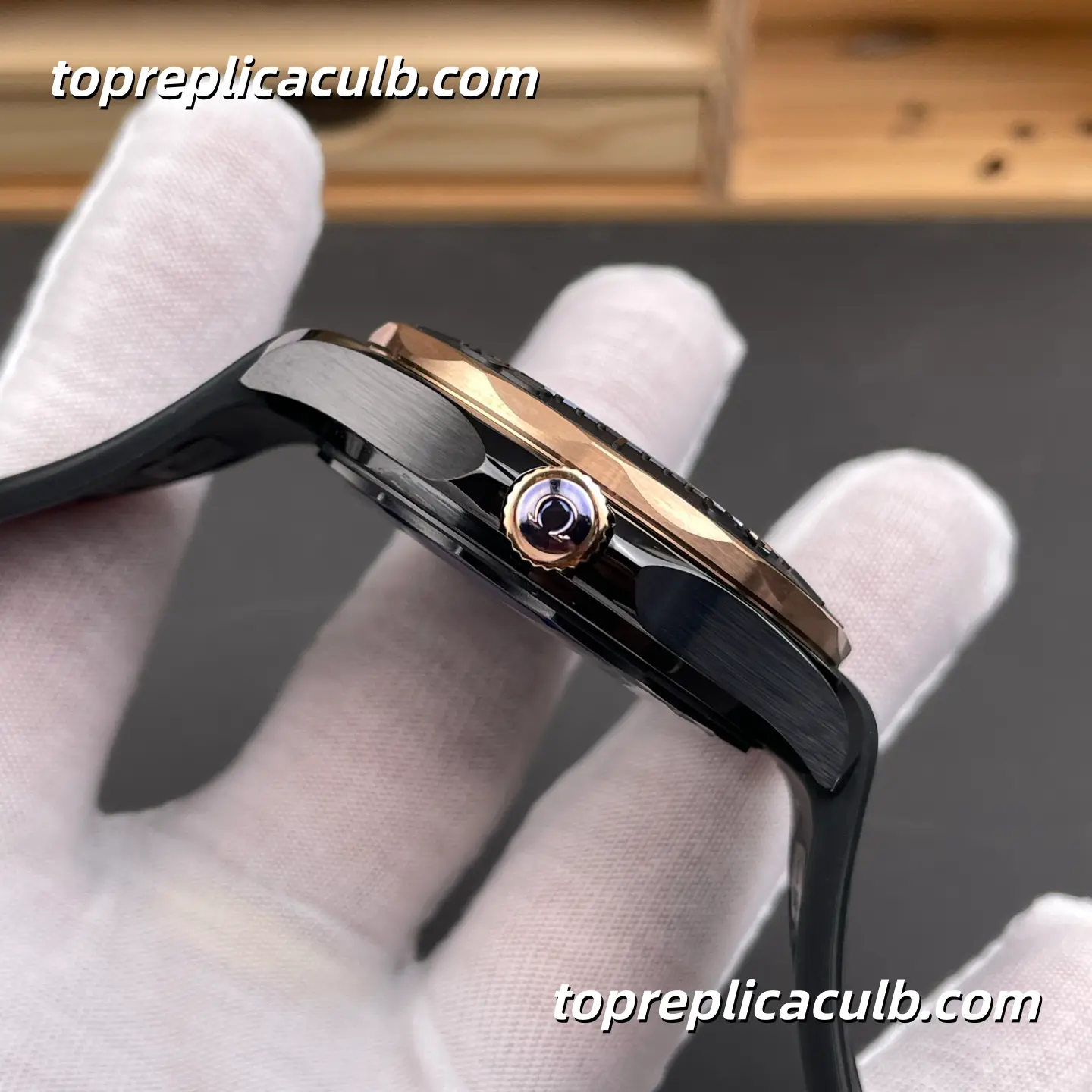VS Factory Omega Seamaster Diver 300M Ref.210.62.44.20.01.001 43.5MM Black Dial Rose Gold Bezel Super Clone Watch with Black Rubber Strap 8806 Automatic Movement - Image 5