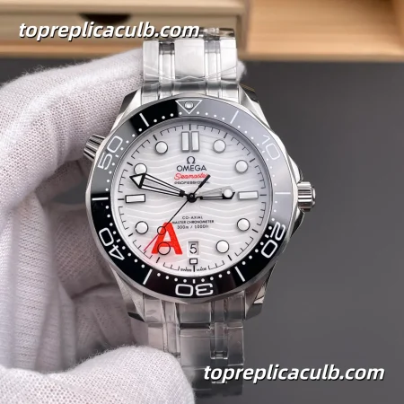 VS Factory Omega Seamaster Diver 300M “White Wave” Ref.210.30.42.20.04.001 42MM White Dial Black Ceramic Bezel Stainless Steel Bracelet Super Clone Watch