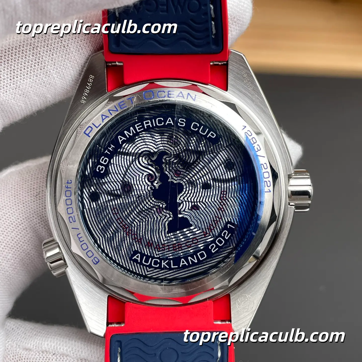 VS Factory Omega Seamaster Planet Ocean “America’s Cup” Ref.215.32.43.21.04.001 43.5MM White Dial Blue Red Ceramic Bezel Rubber Strap Super Clone Watch With 1:1 Replica 8900 Movement - Image 5