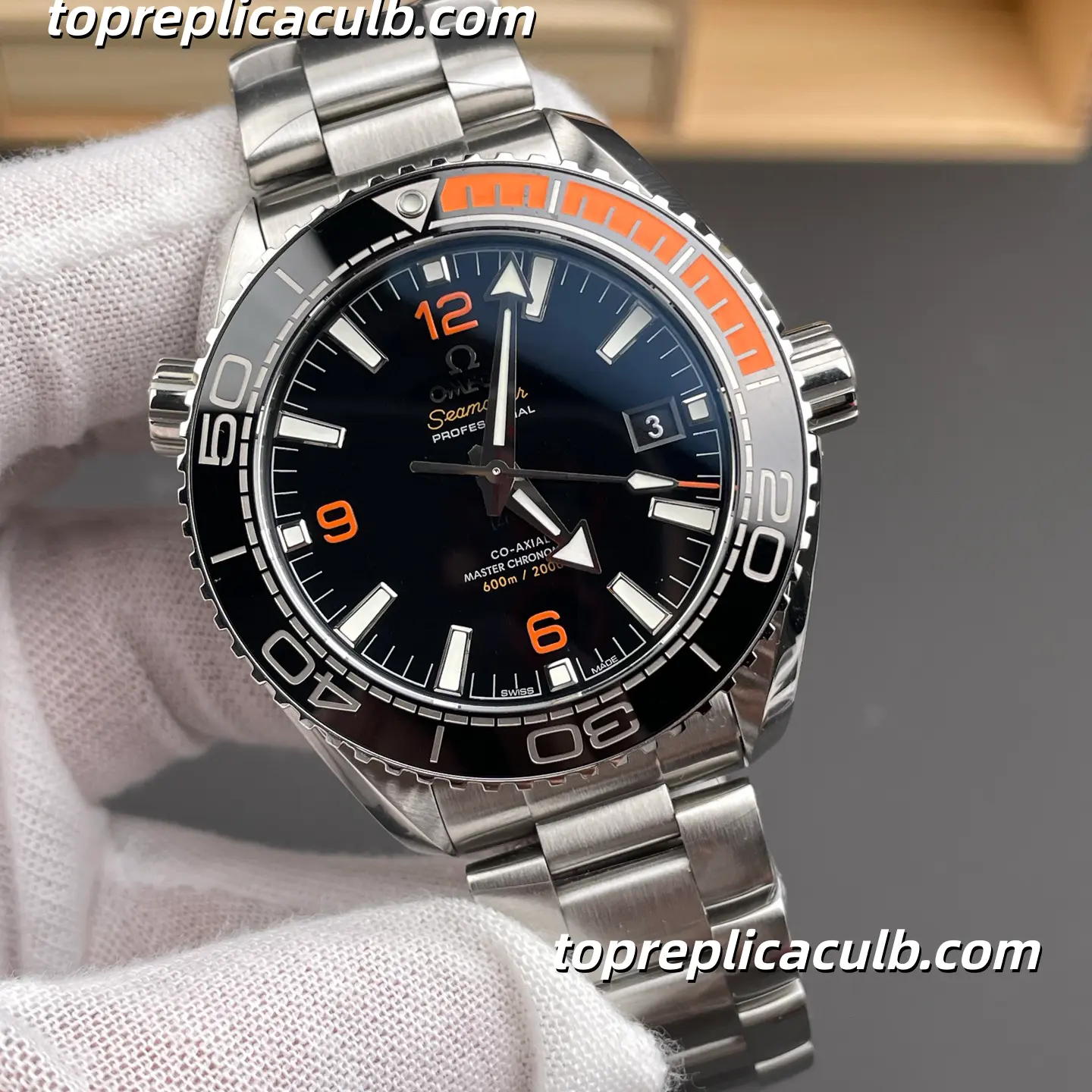VS Factory Omega Seamaster Planet Ocean Ref.215.30.44.21.01.002 43.5MM Black Dial Orange Bezel Super Clone Watch with Stainless Steel Bracelet, 1:1 Clone 8900 Automatic Movement - Image 3