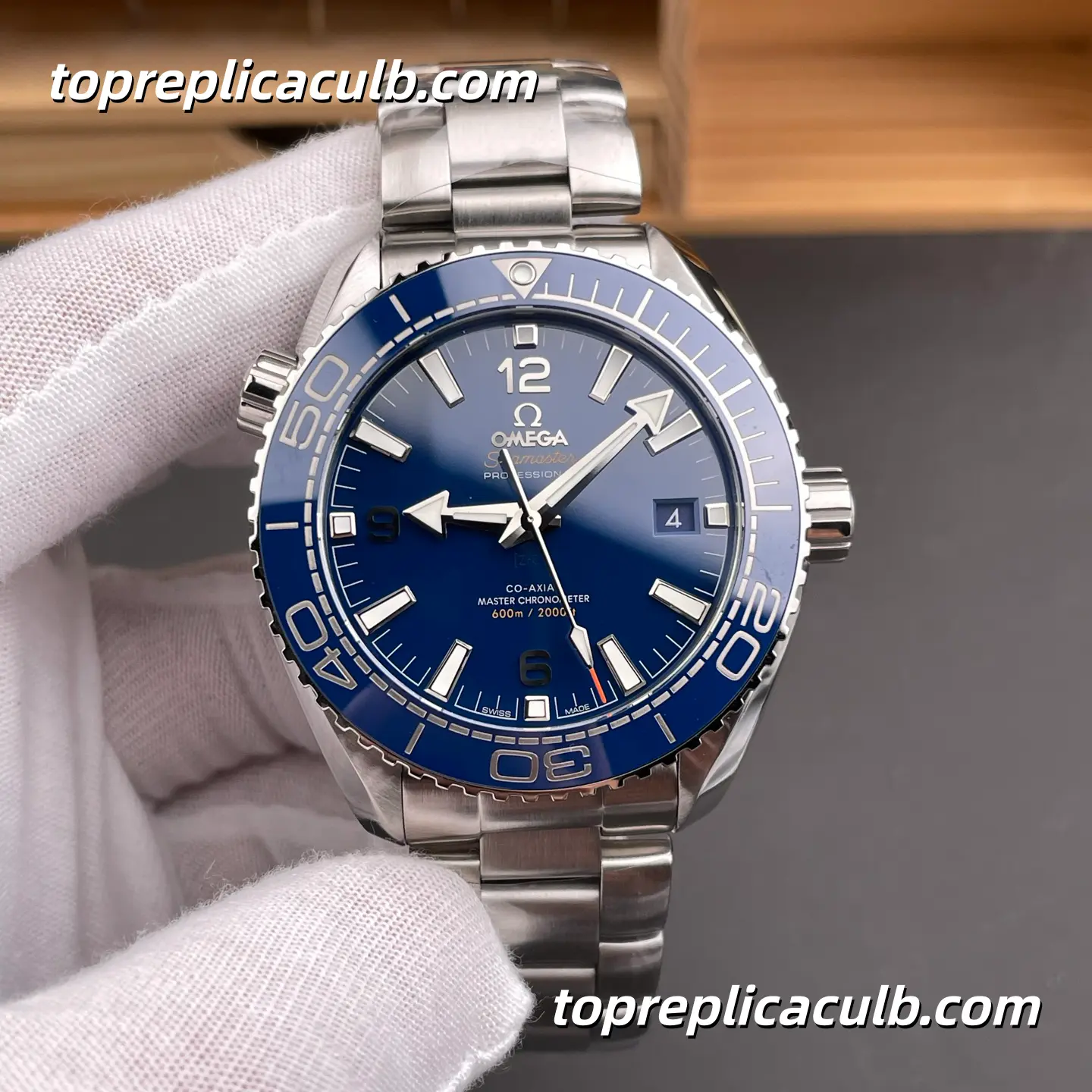 VS Factory Omega Seamaster Planet Ocean Ref.215.30.44.21.03.003 43.5MM Blue Dial Blue Ceramic Bezel Stainless Steel Bracelet Super Clone Watch
