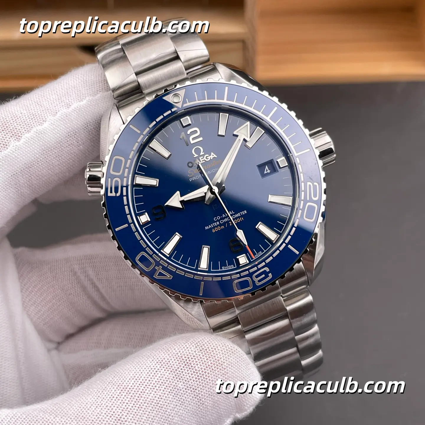 VS Factory Omega Seamaster Planet Ocean Ref.215.30.44.21.03.003 43.5MM Blue Dial Blue Ceramic Bezel Stainless Steel Bracelet Super Clone Watch With 1:1 Replica 8900 Movement - Image 4
