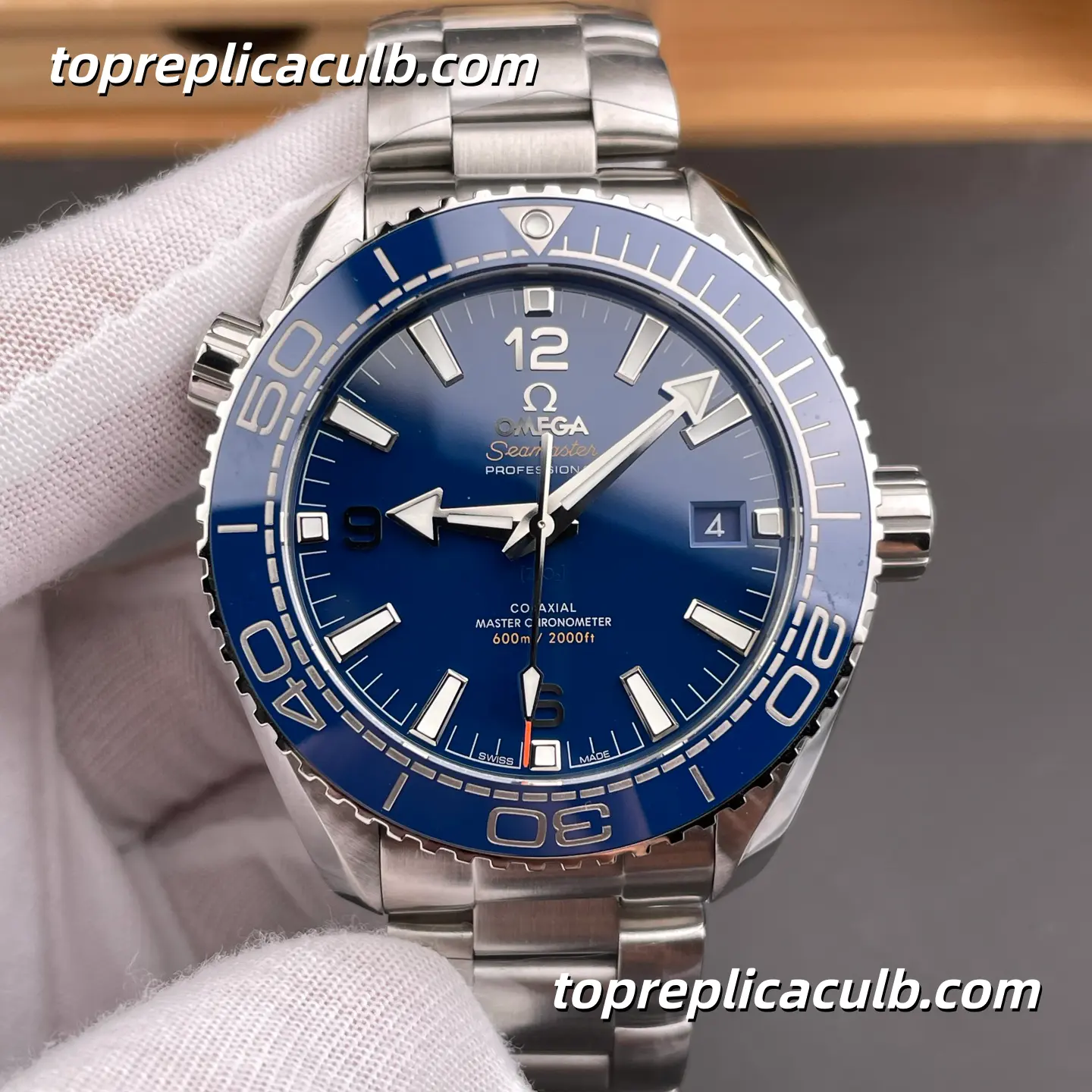 VS Factory Omega Seamaster Planet Ocean Ref.215.30.44.21.03.003 43.5MM Blue Dial Blue Ceramic Bezel Stainless Steel Bracelet Super Clone Watch With 1:1 Replica 8900 Movement - Image 3