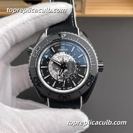 VS Factory Omega Seamaster Planet Ocean Worldtimer “Deep Black” Ref.215.92.46.22.01.007 45.5MM Black Ceramic Bezel Rubber Strap Super Clone Watch