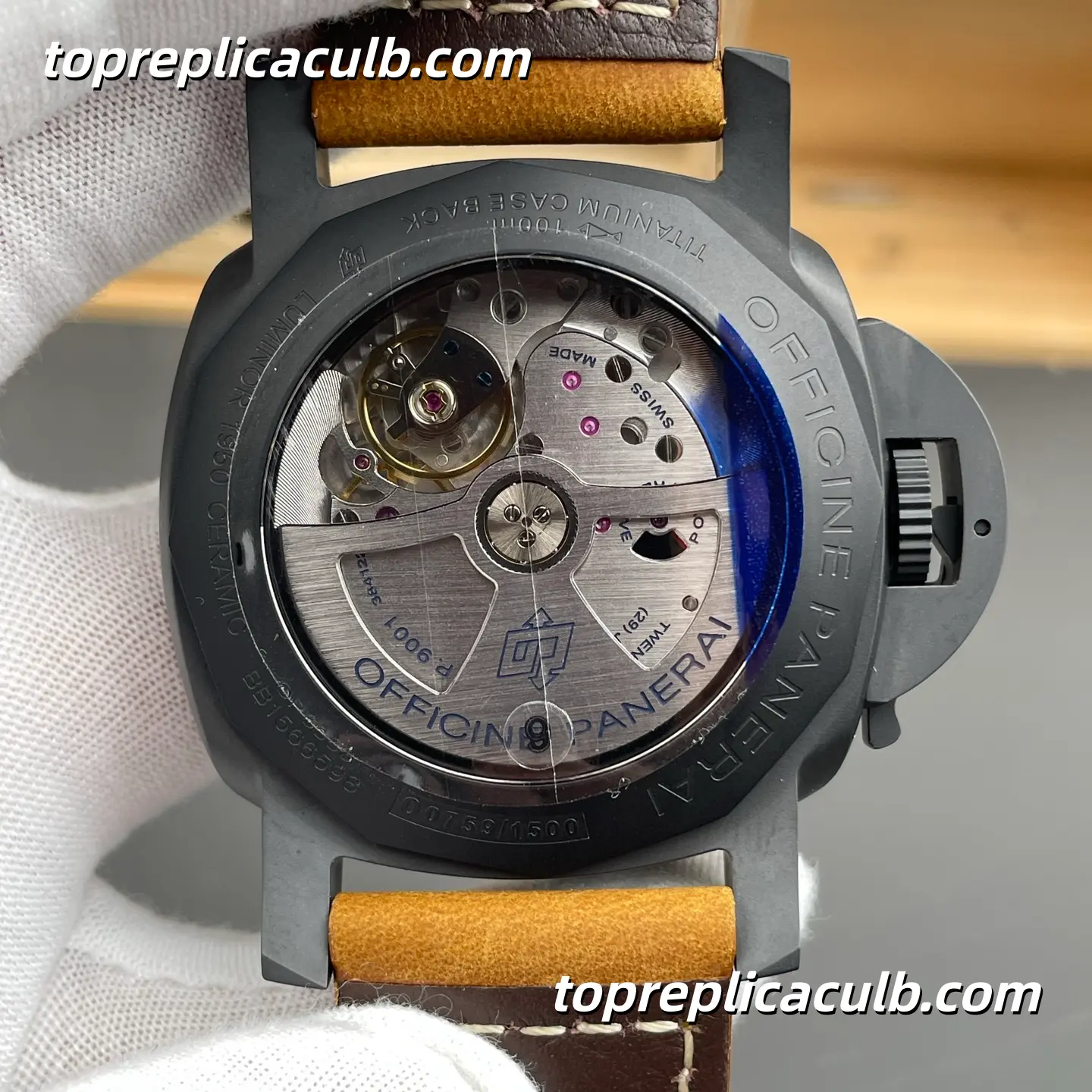 VS Factory Panerai Luminor 1950 GMT Ceramica “Black Phantom” PAM00441 44MM Matte Black Ceramic Case Black Sandwich Dial Super Clone Watch With Cal.P.9001 Automatic GMT Movement - Image 5