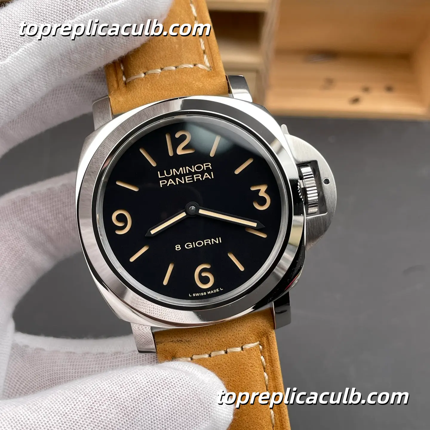 VS Factory Panerai Luminor Base Logo “8 Days Classic” PAM00914 44MM Stainless Steel Case Black Sandwich Dial Super Clone Watch With P.5000 Manual Winding Movement - Image 4