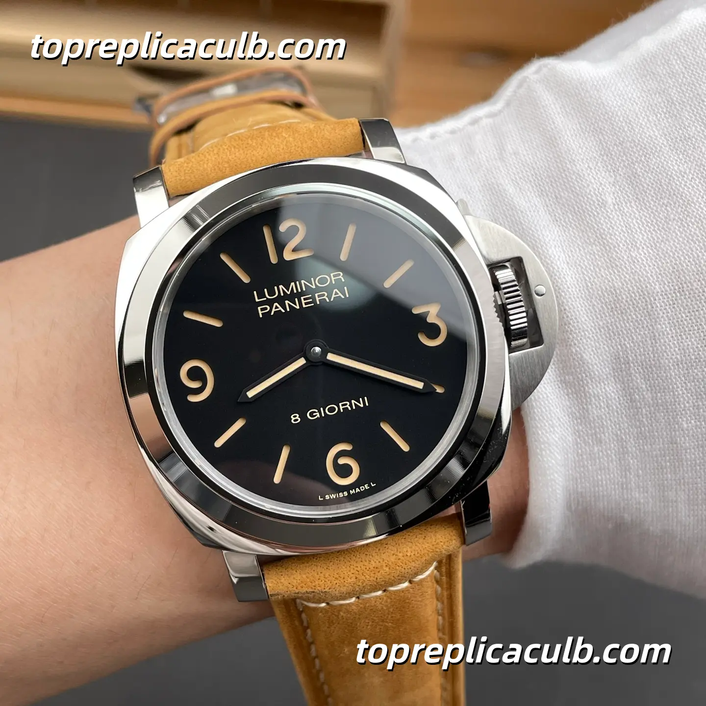 VS Factory Panerai Luminor Base Logo “8 Days Classic” PAM00914 44MM Stainless Steel Case Black Sandwich Dial Super Clone Watch With P.5000 Manual Winding Movement - Image 2