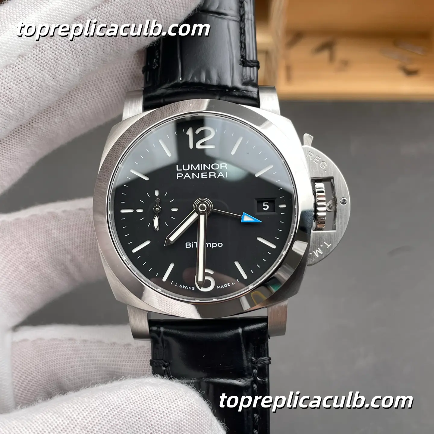VS Factory Panerai Luminor BiTempo GMT “Black Shadow” PAM01365 44MM Black Dial Black Leather Strap Super Clone Watch With 1:1 Replica P.900/GMT Movement