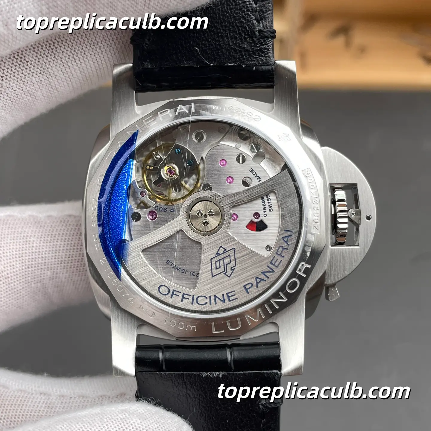 VS Factory Panerai Luminor BiTempo GMT “Black Shadow” PAM01365 44MM Black Dial Black Leather Strap Super Clone Watch With 1:1 Replica P.900/GMT Movement - Image 7