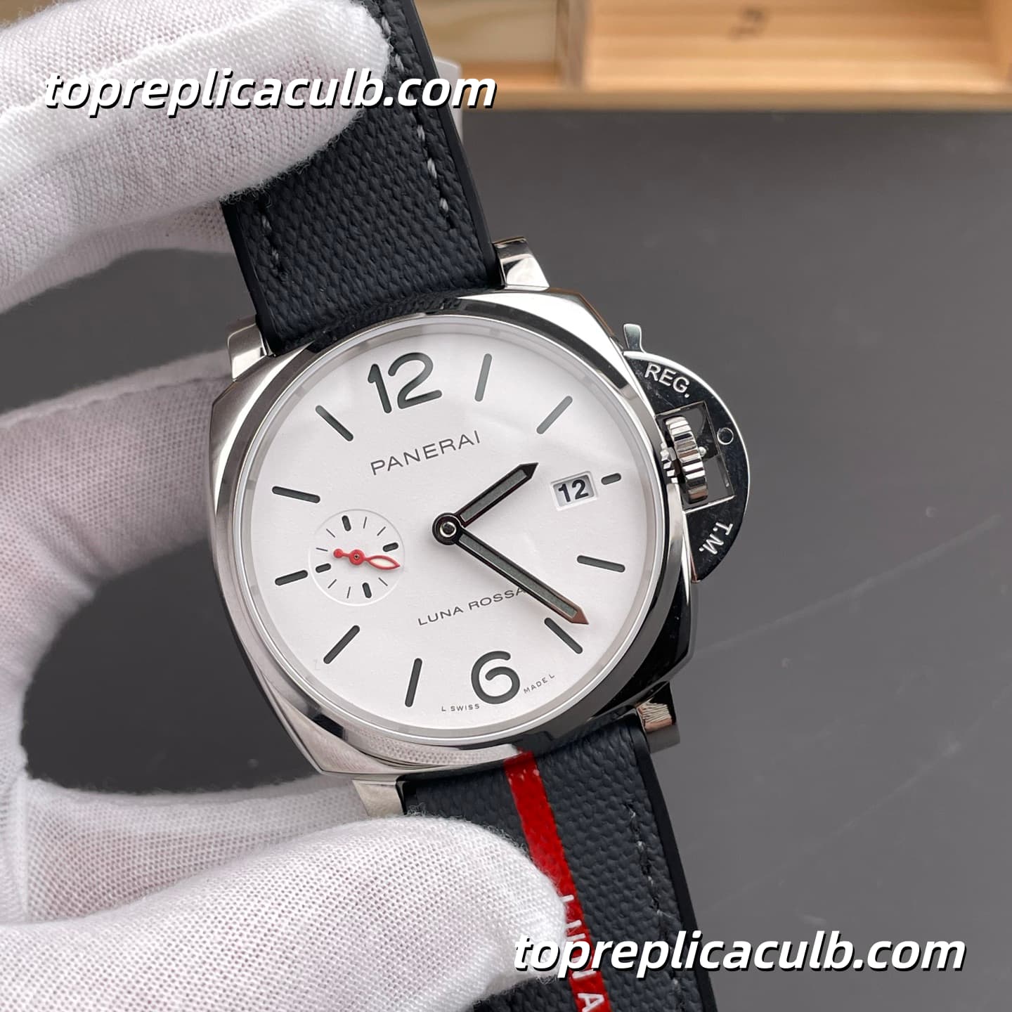 VS Factory Panerai Luminor Due Luna Rossa PAM01381 42MM Stainless Steel Case White Dial Luna Rossa Textile Strap Super Clone Watch With P.900 Automatic Movement - Image 4