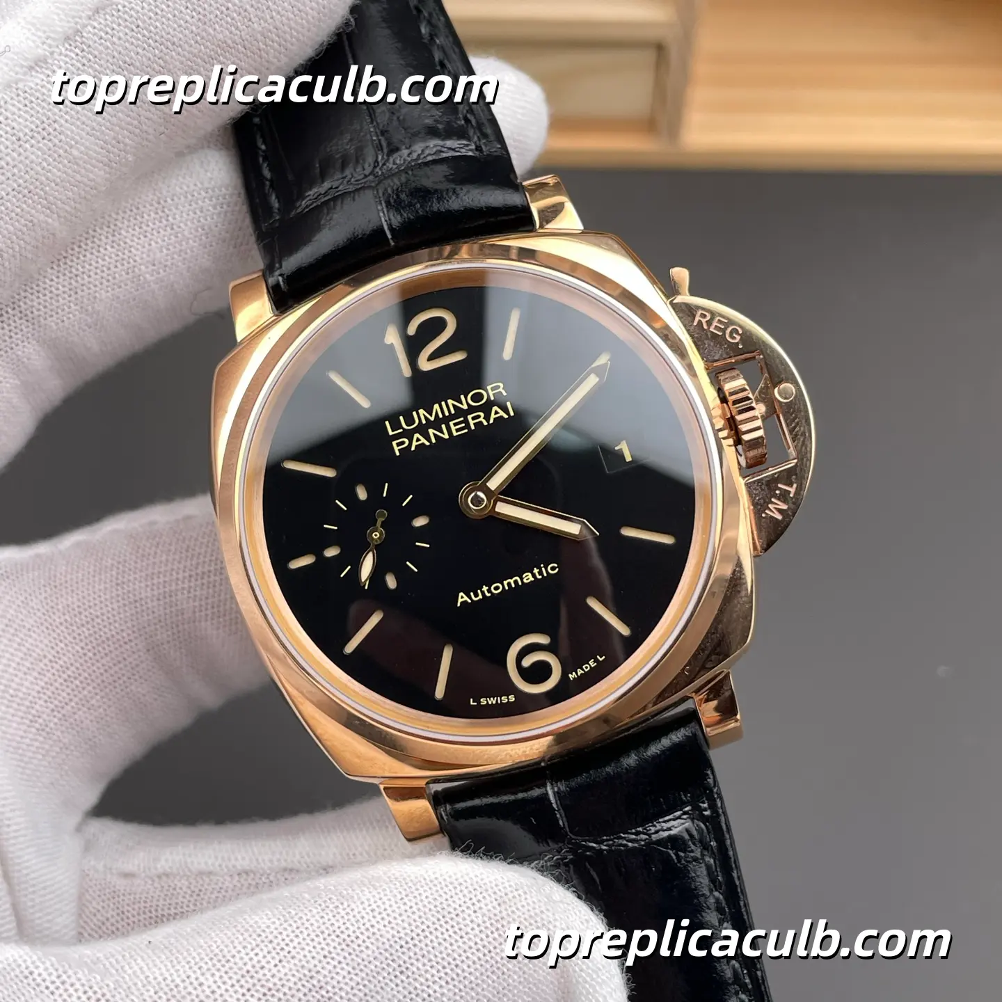 VS Factory Panerai Luminor Due PAM00908 42MM Rose Gold Case Black Sandwich Dial Black Alligator Leather Strap Super Clone Watch With OP XXXIV Automatic Movement - Image 4
