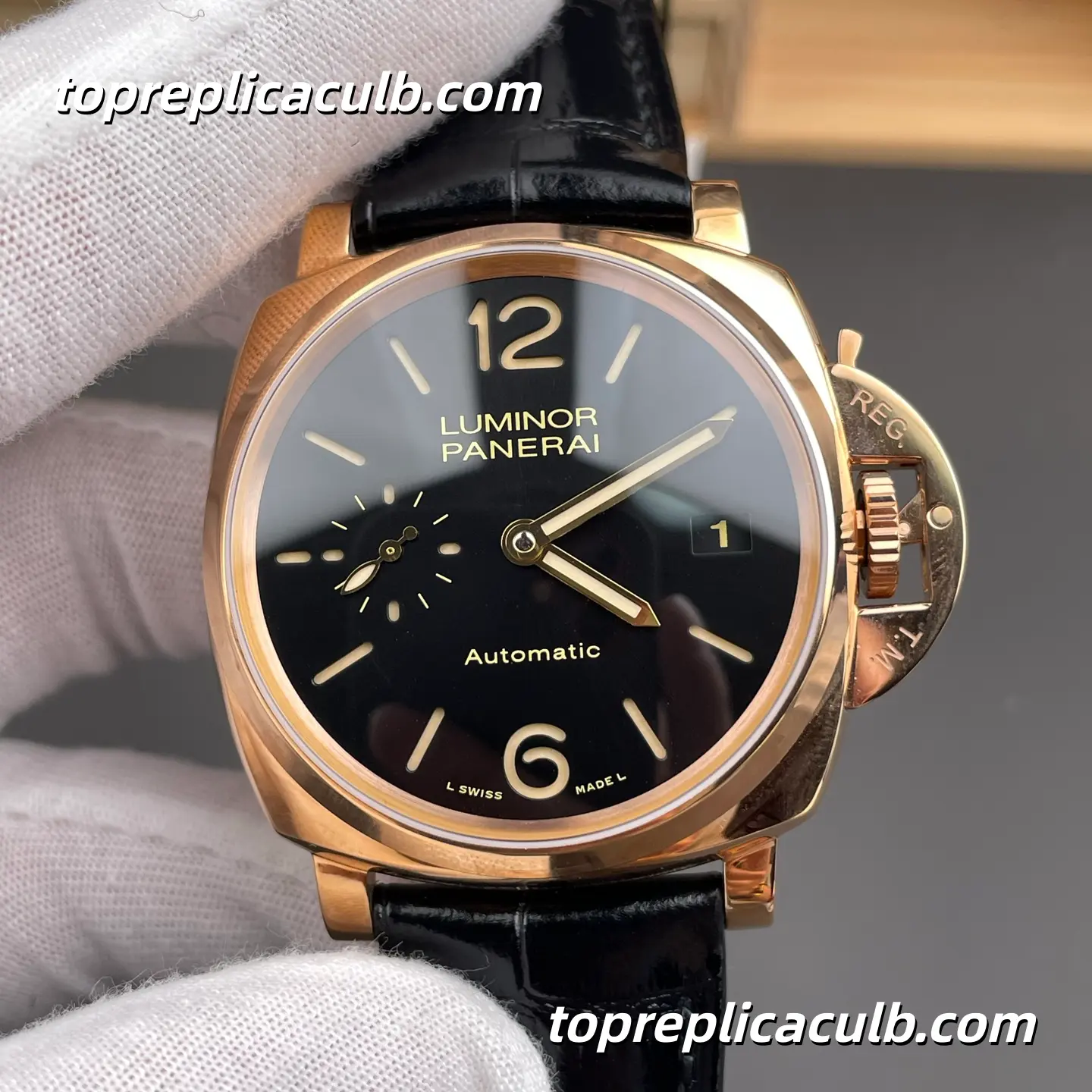 VS Factory Panerai Luminor Due PAM00908 42MM Rose Gold Case Black Sandwich Dial Black Alligator Leather Strap Super Clone Watch With OP XXXIV Automatic Movement - Image 3