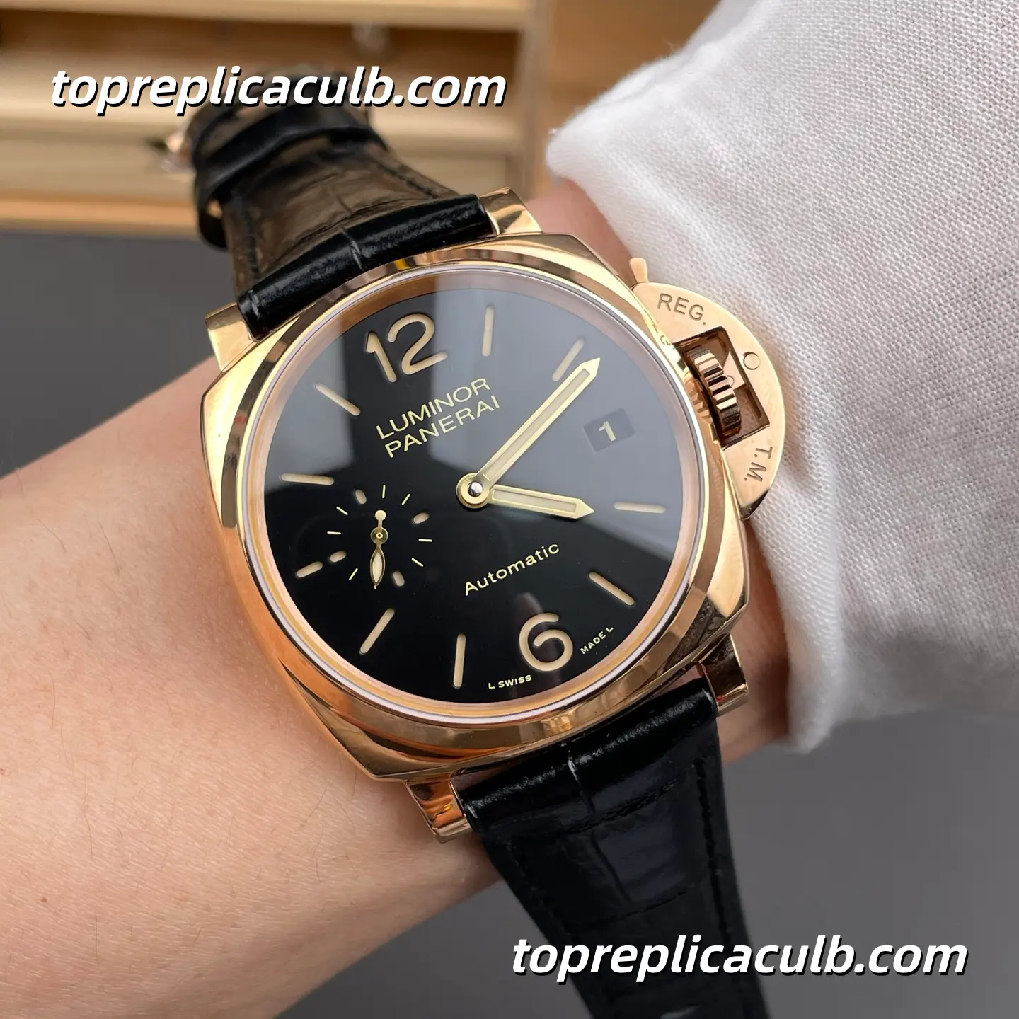 VS Factory Panerai Luminor Due PAM00908 42MM Rose Gold Case Black Sandwich Dial Black Alligator Leather Strap Super Clone Watch With OP XXXIV Automatic Movement - Image 2