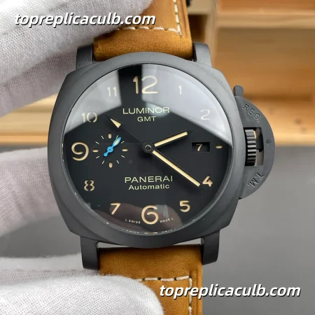 VS Factory Panerai Luminor GMT “Black Knight” PAM01441 44MM Matte Black Ceramic Style Case Black Sandwich Dial Blue GMT Hand Super Clone Watch