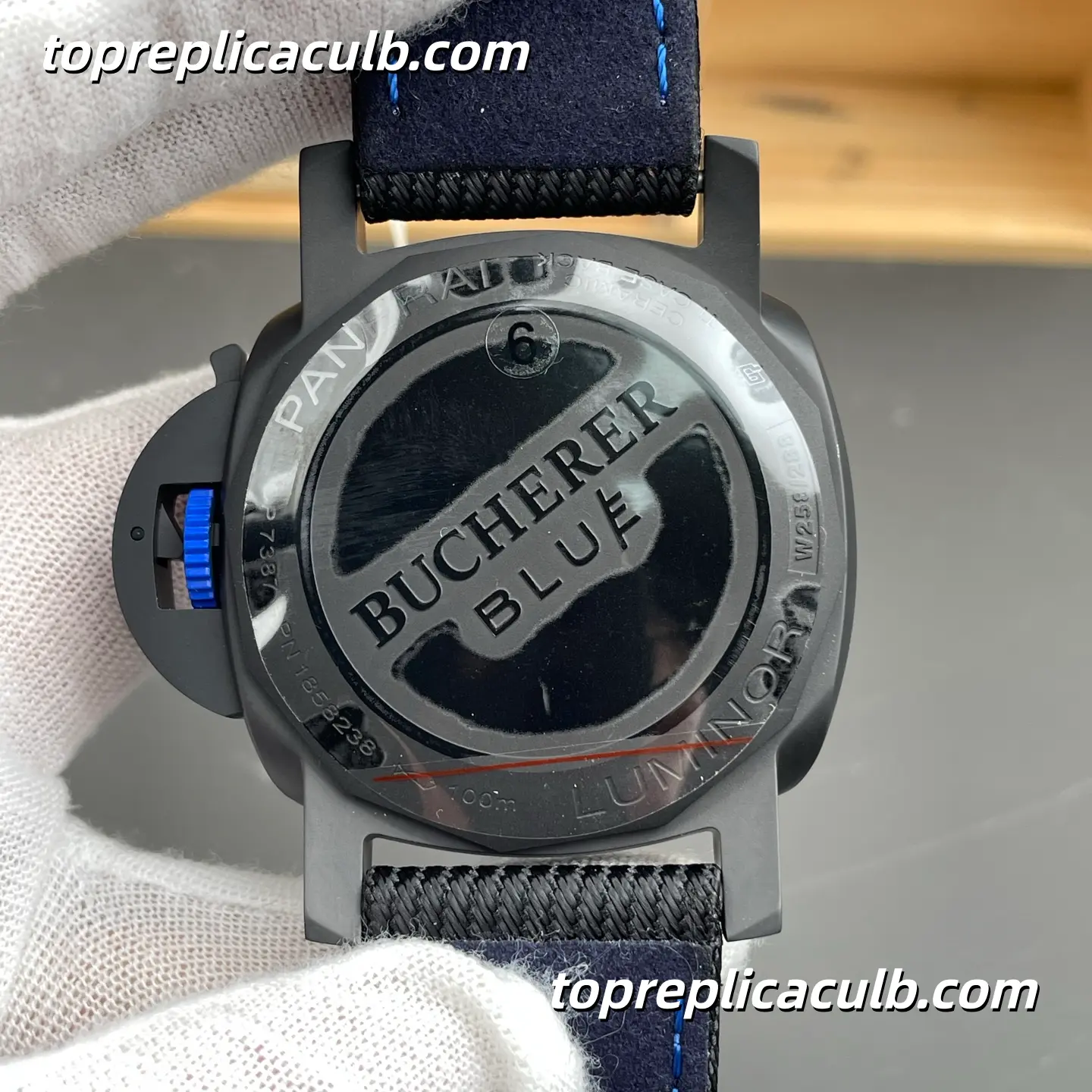VS Factory Panerai Luminor GMT “Blue Phantom” PAM01176 44MM Matte Black Ceramic Style Case Black Sandwich Dial Blue GMT Hand Super Clone Watch With Cal.P.9010 Automatic GMT Movement - Image 5