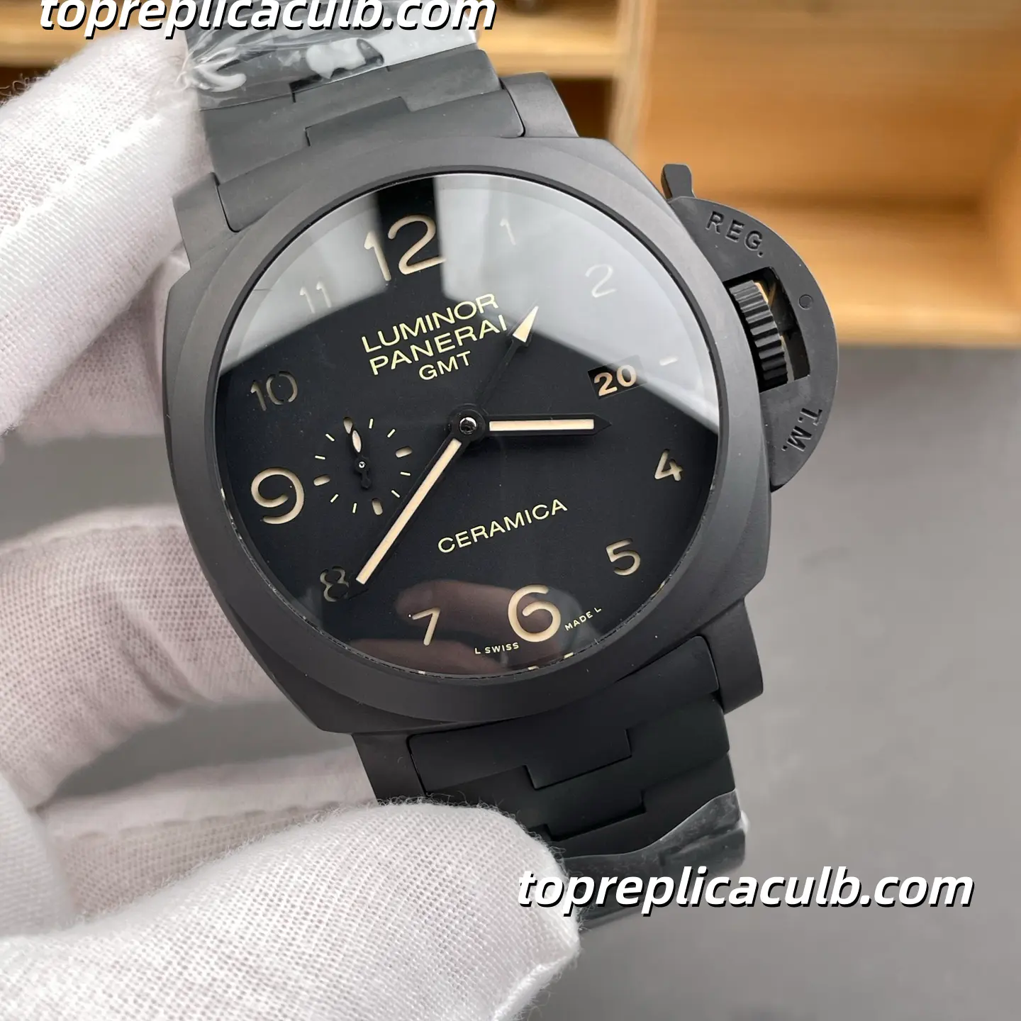 VS Factory Panerai Luminor GMT Ceramica “Black Phantom” PAM01438 44MM Full Ceramic Black Dial Super Clone Watch With Cal.P.9010 Automatic GMT Movement - Image 4