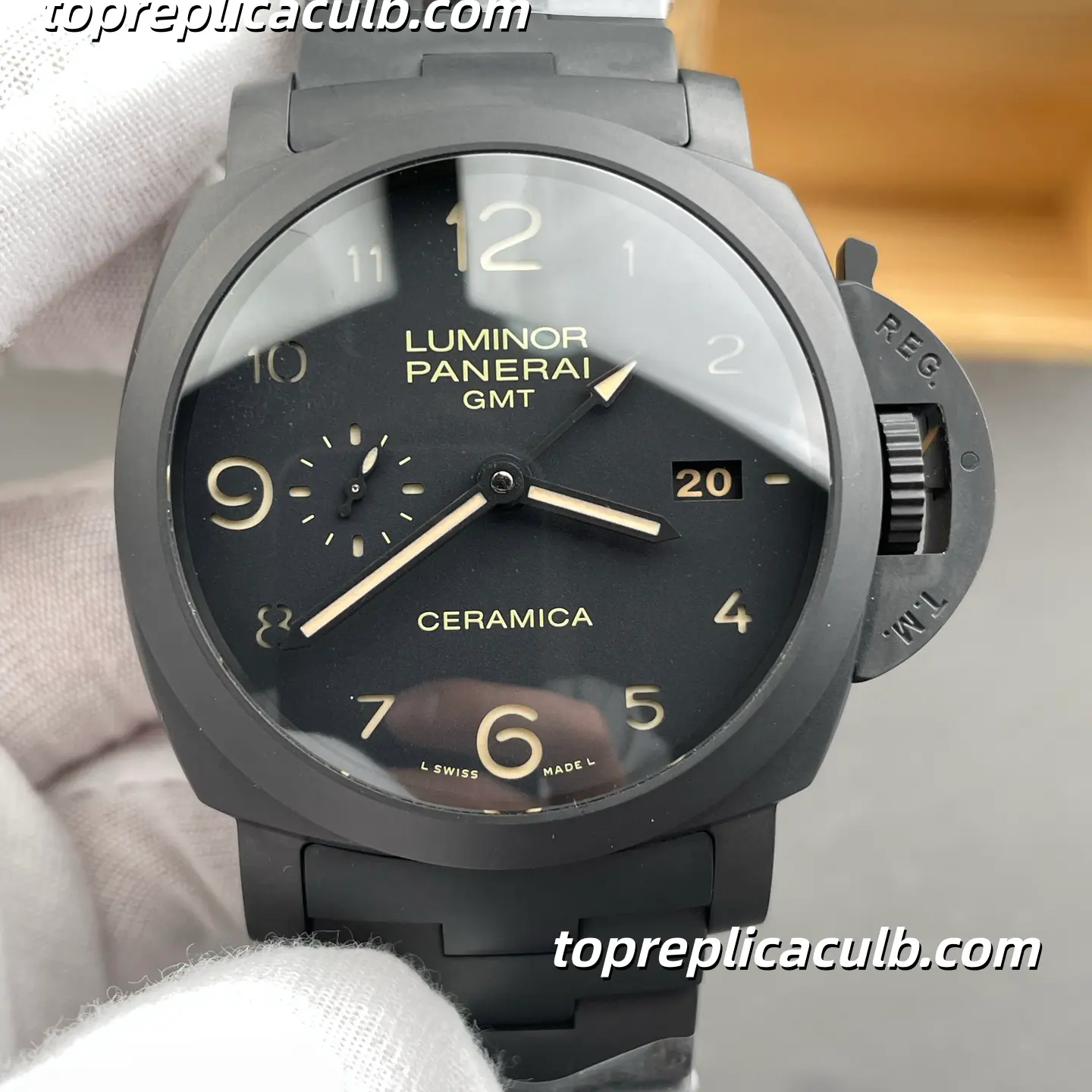 VS Factory Panerai Luminor GMT Ceramica “Black Phantom” PAM01438 44MM Full Ceramic Black Dial Super Clone Watch With Cal.P.9010 Automatic GMT Movement - Image 3