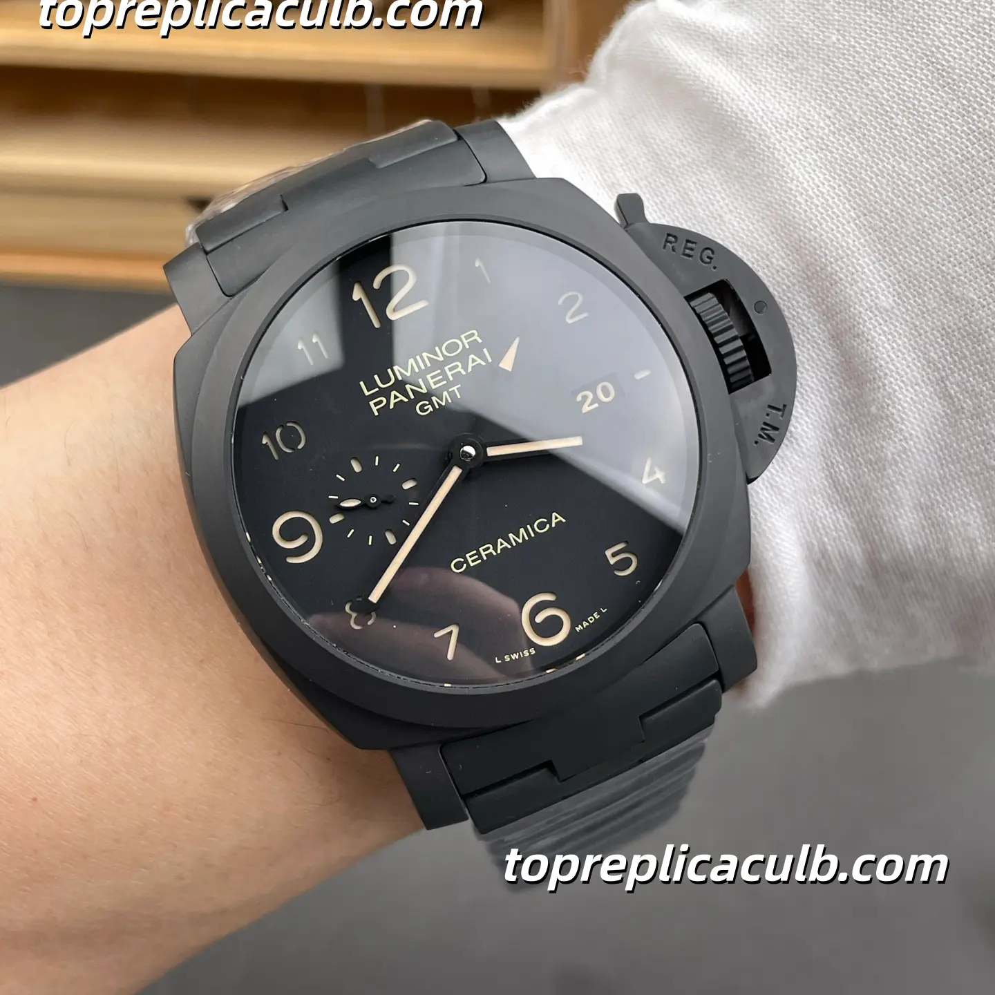 VS Factory Panerai Luminor GMT Ceramica “Black Phantom” PAM01438 44MM Full Ceramic Black Dial Super Clone Watch With Cal.P.9010 Automatic GMT Movement - Image 2