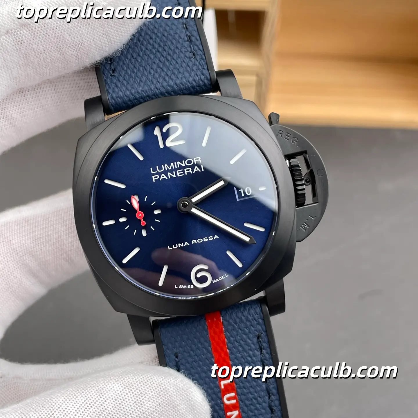 VS Factory Panerai Luminor Luna Rossa “Blue Shark” PAM01408 40MM Matte Black Ceramic Style Case Blue Sunburst Dial Super Clone Watch With P.900 Automatic Movement - Image 4