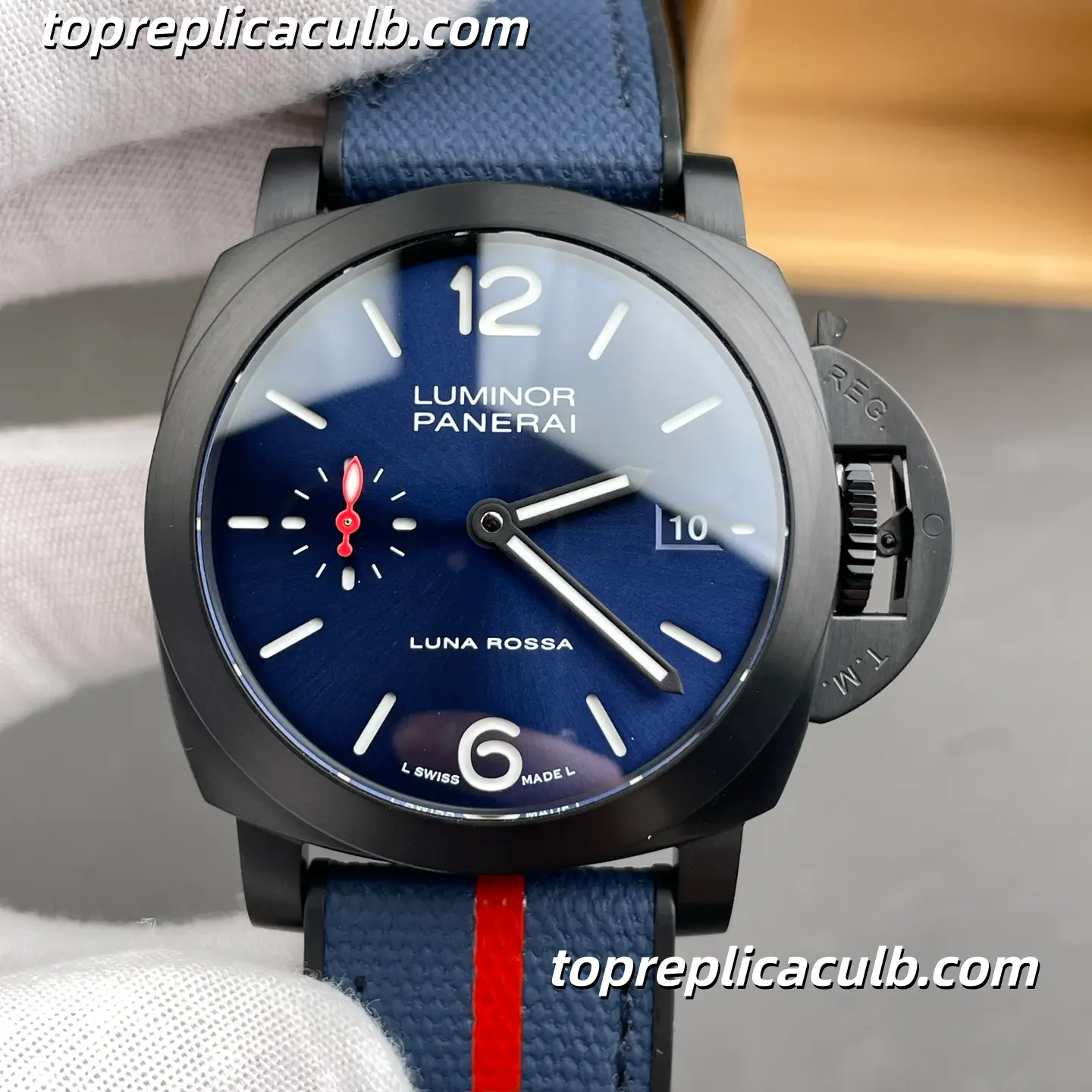 VS Factory Panerai Luminor Luna Rossa “Blue Shark” PAM01408 40MM Matte Black Ceramic Style Case Blue Sunburst Dial Super Clone Watch With P.900 Automatic Movement - Image 3