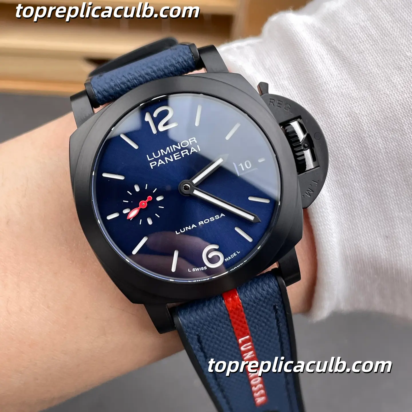 VS Factory Panerai Luminor Luna Rossa “Blue Shark” PAM01408 40MM Matte Black Ceramic Style Case Blue Sunburst Dial Super Clone Watch With P.900 Automatic Movement - Image 2