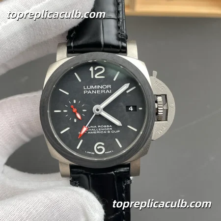 VS Factory Panerai Luminor Luna Rossa Challenger PAM01096 42MM Carbotech Case Black Sandwich Dial Black Leather Strap Super Clone Watch