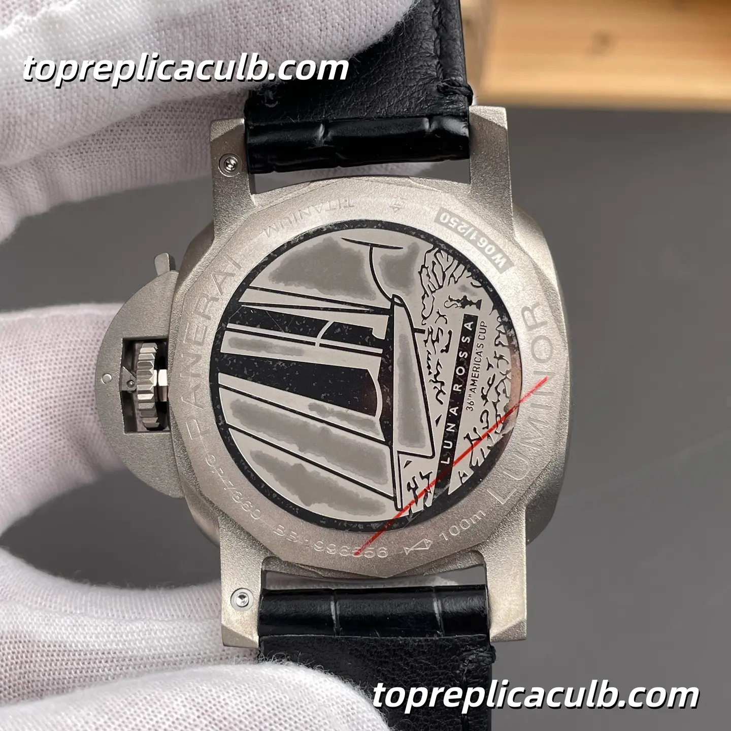 VS Factory Panerai Luminor Luna Rossa Challenger PAM01096 42MM Carbotech Case Black Sandwich Dial Black Leather Strap Super Clone Watch With Cal.P.9010/GMT Automatic Movement - Image 5