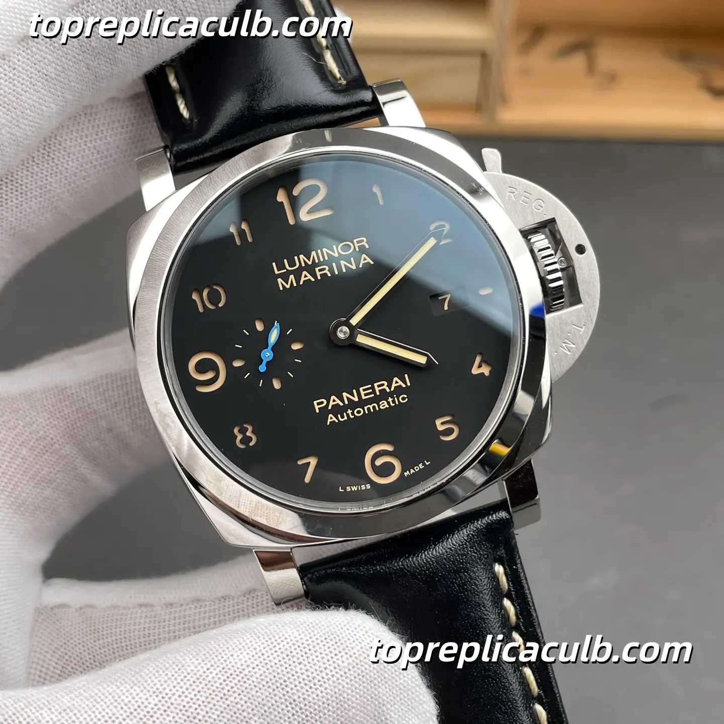 VS Factory Panerai Luminor Marina “Blue Dolphin” PAM01359 44MM Stainless Steel Case Black Sandwich Dial Blue Small Seconds Super Clone Watch With Cal.P.9010 Automatic Movement - Image 4