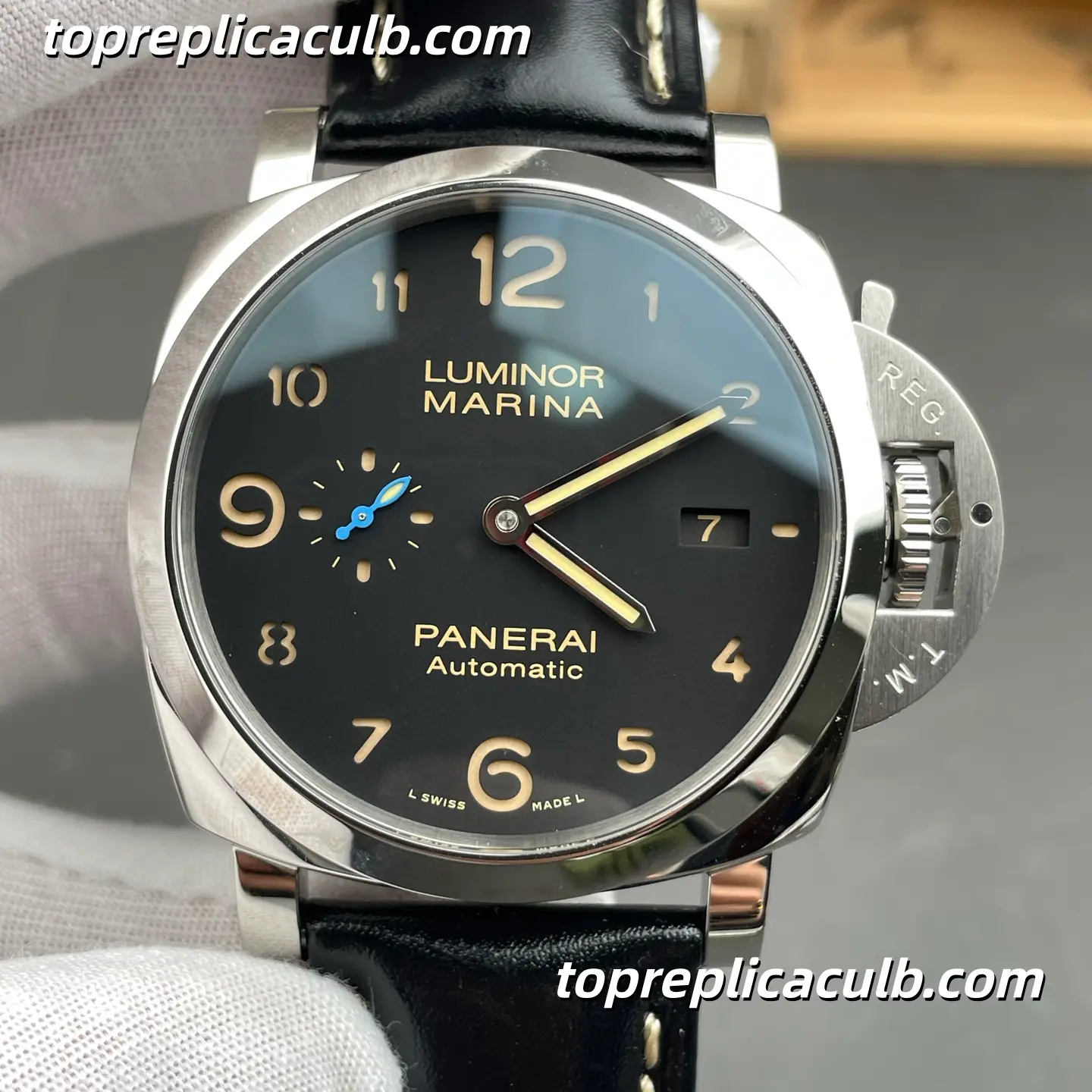 VS Factory Panerai Luminor Marina “Blue Dolphin” PAM01359 44MM Stainless Steel Case Black Sandwich Dial Blue Small Seconds Super Clone Watch With Cal.P.9010 Automatic Movement - Image 3